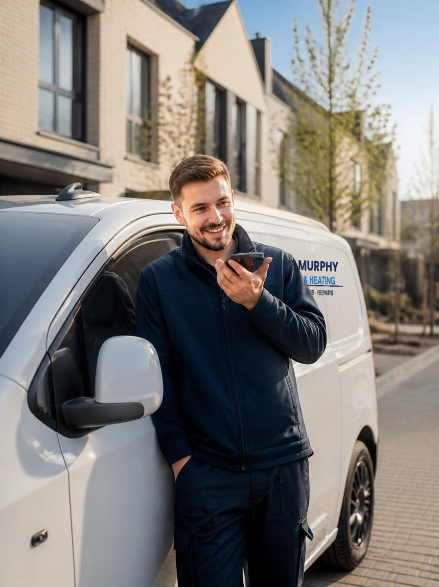 Dave by his van recording a WhatsApp voice note